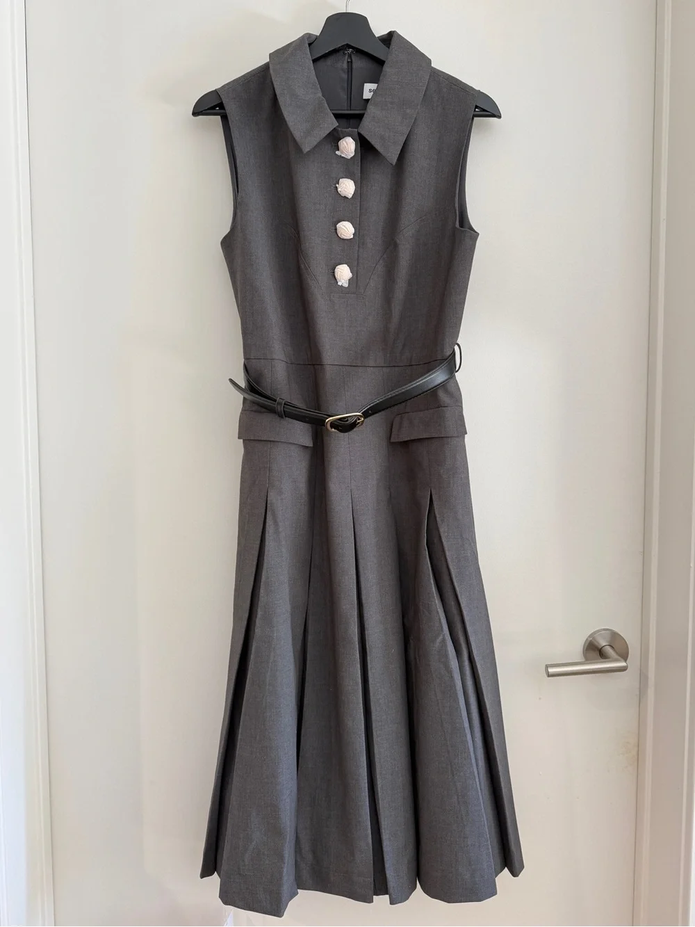 NWOT Self-Portrait GREY TAILORED PLEATED MIDI DRESS - Picture 8 of 12